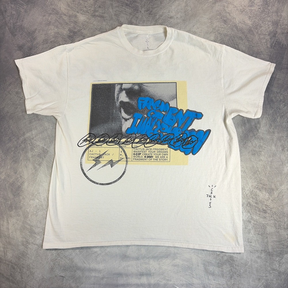 Cactus Jack Fragment T-Shirt Mens Large Cream 2021 Travis Scott Graphic Tee